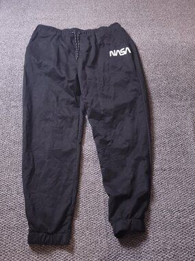 ROMWE Nasa Jogger Pants Mens XL 32x27 Black Track Elastic Waist Stretch